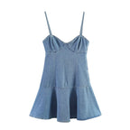 Tube Top Cinched Waist Denim Mini Strap Dress LongZest