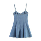 Tube Top Cinched Waist Denim Mini Strap Dress LongZest