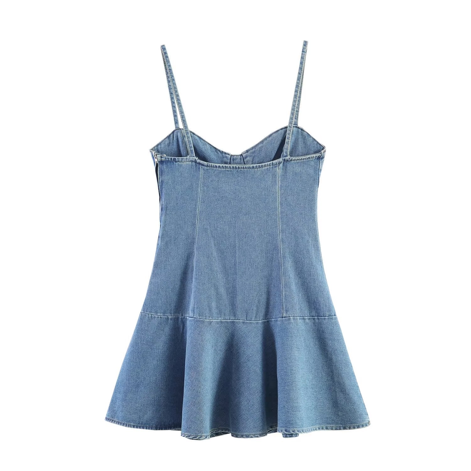 Tube Top Cinched Waist Denim Mini Strap Dress LongZest