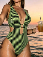 Women One Piece Swimming Striped Swimwear Twingo