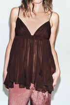 Women Clothing Summer Sexy All Match V neck Vertical Strap Top Howe