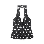 Women Clothing Summer Sexy Bowknot Decoration Polka Dot Hanging Collar Sleeveless Top flightCourse