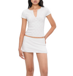 Round Neck Slim Fit Short Sleeved T shirt Women Summer French Sexy Knitted Anti Exposure Skirt Two Piece Sets TinkleBell