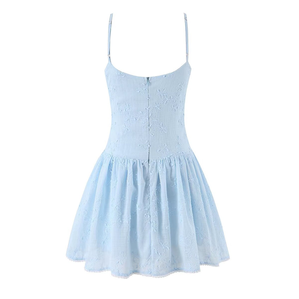 Spring Korean White Embroidered Strap Dress Women Spring A line Dress Aiostar