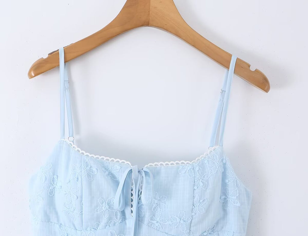 Spring Korean White Embroidered Strap Dress Women Spring A line Dress Aiostar