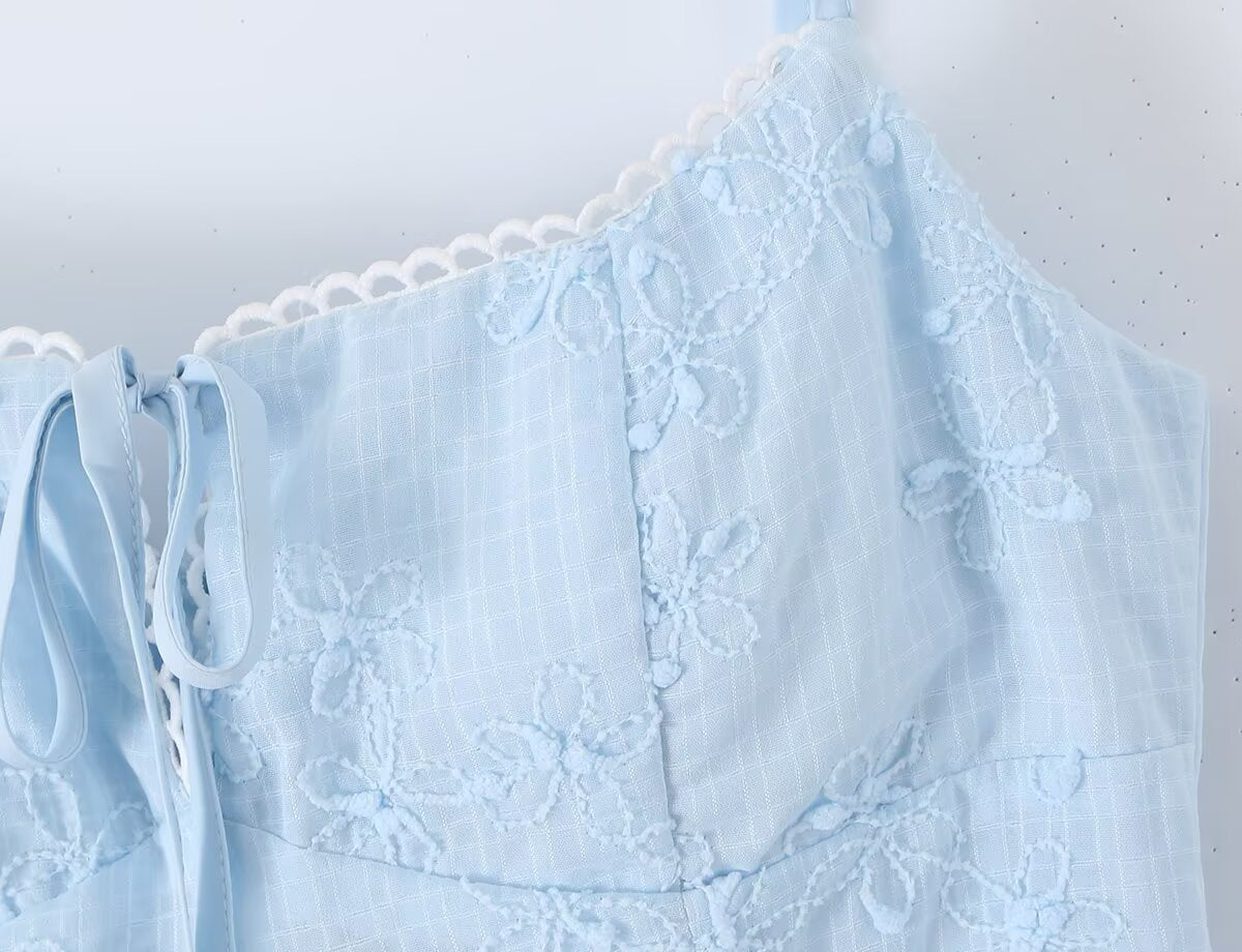 Spring Korean White Embroidered Strap Dress Women Spring A line Dress Aiostar