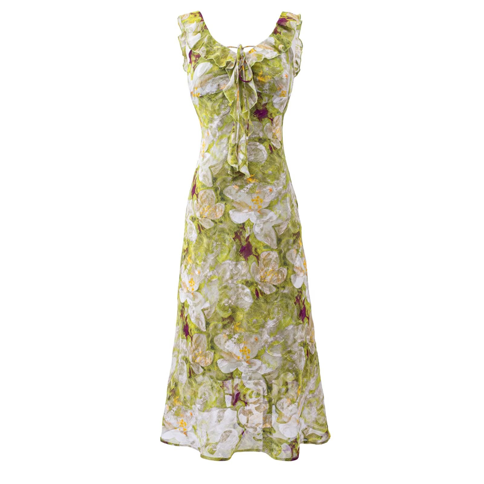 Summer Vintage Fresh Romantic Seaside Vacation Flounced Hem Floral Maxi Dress Slim Fit Dress PullWind