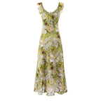Summer Vintage Fresh Romantic Seaside Vacation Flounced Hem Floral Maxi Dress Slim Fit Dress PullWind