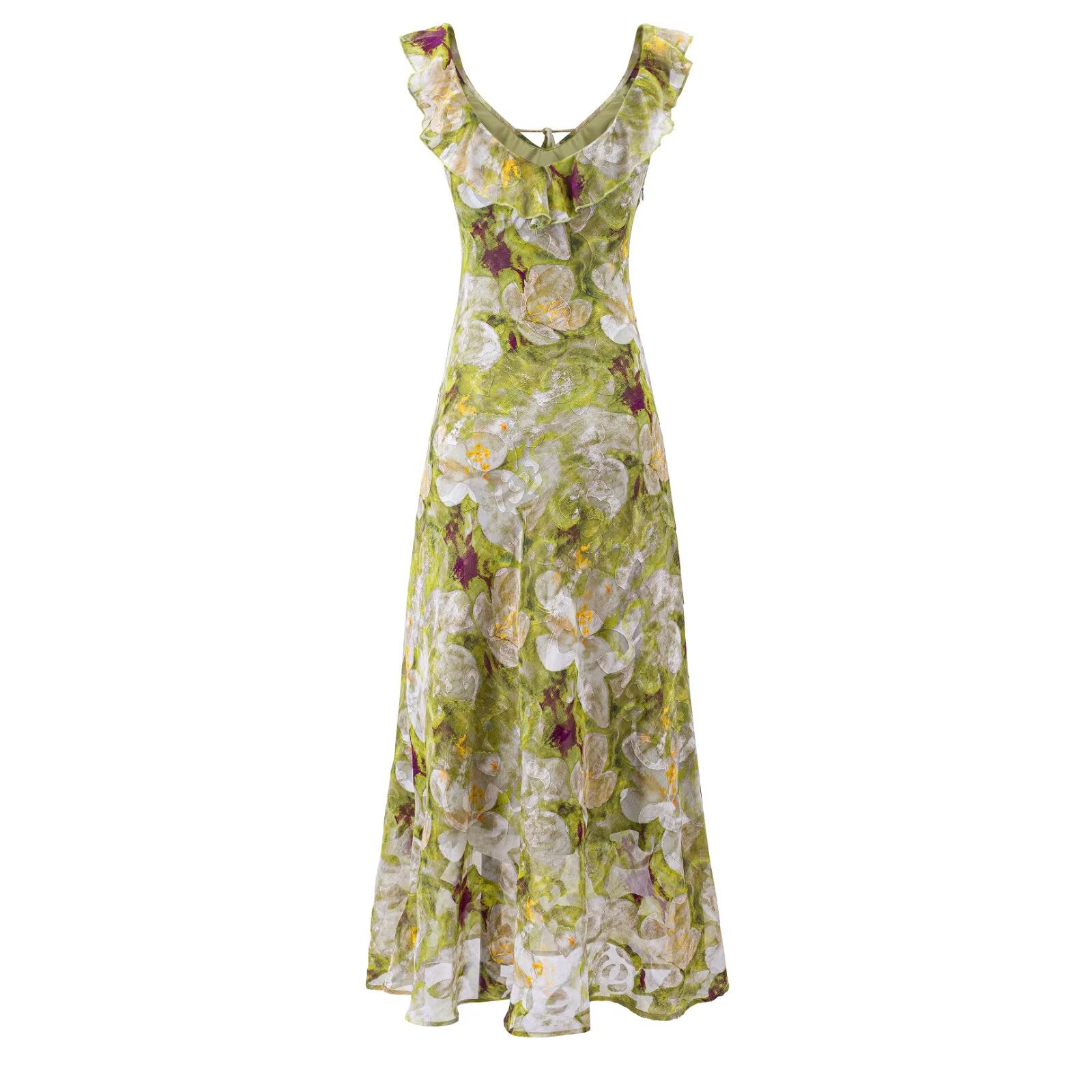 Summer Vintage Fresh Romantic Seaside Vacation Flounced Hem Floral Maxi Dress Slim Fit Dress PullWind