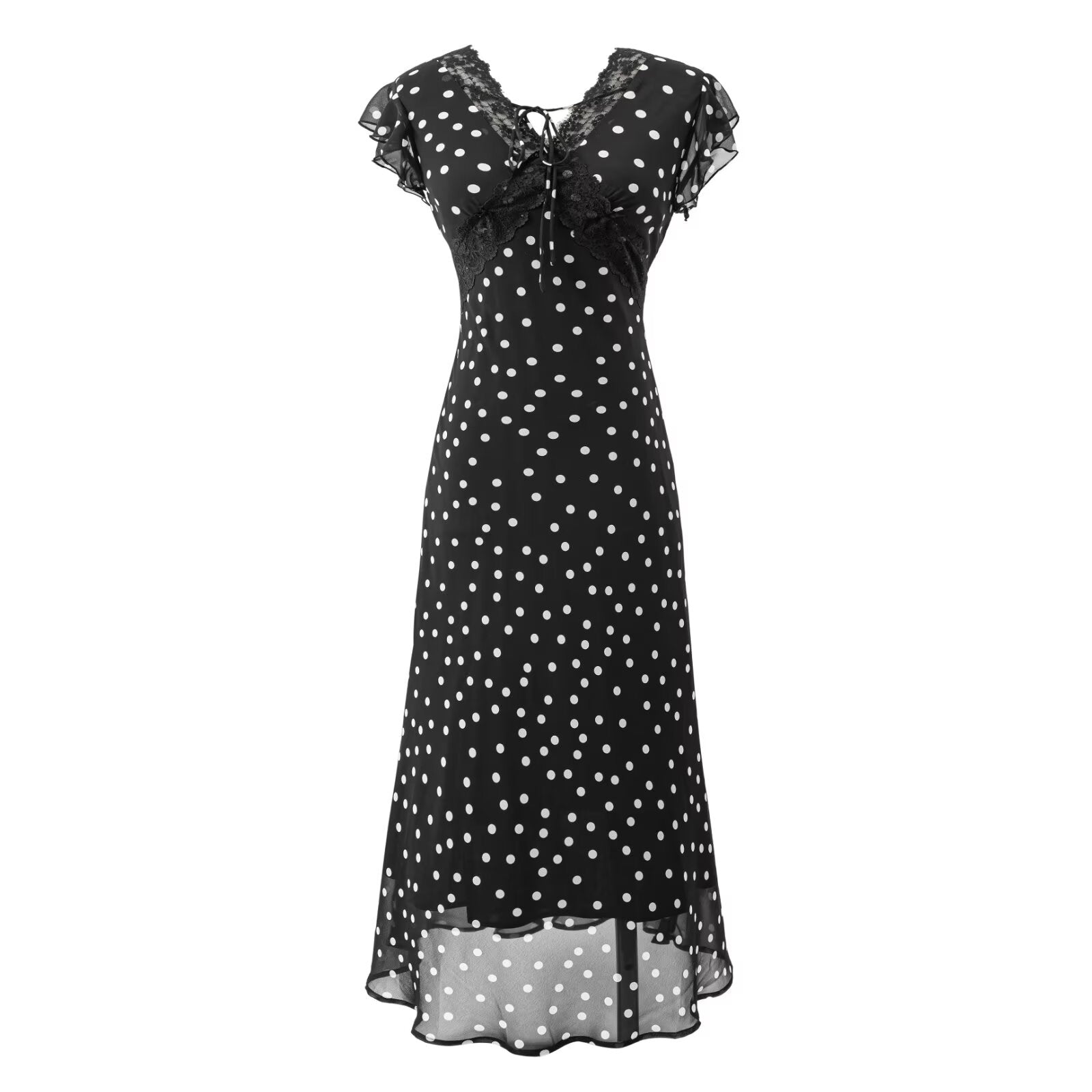 Summer Atmosphere Lace Stitching Vacation Floral Dress Flying Sleeves Slim Dress PullWind