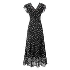 Summer Atmosphere Lace Stitching Vacation Floral Dress Flying Sleeves Slim Dress PullWind