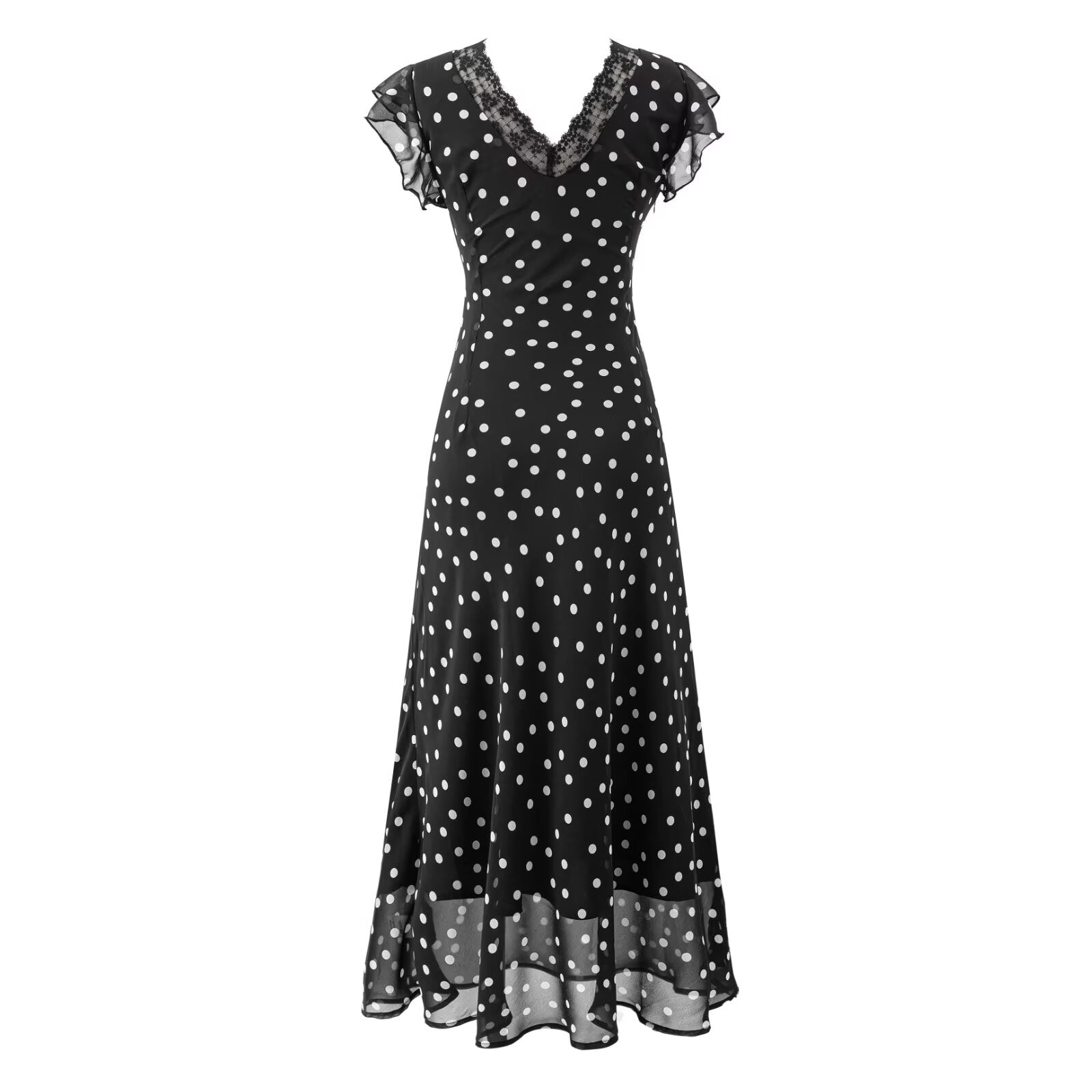 Summer Atmosphere Lace Stitching Vacation Floral Dress Flying Sleeves Slim Dress PullWind