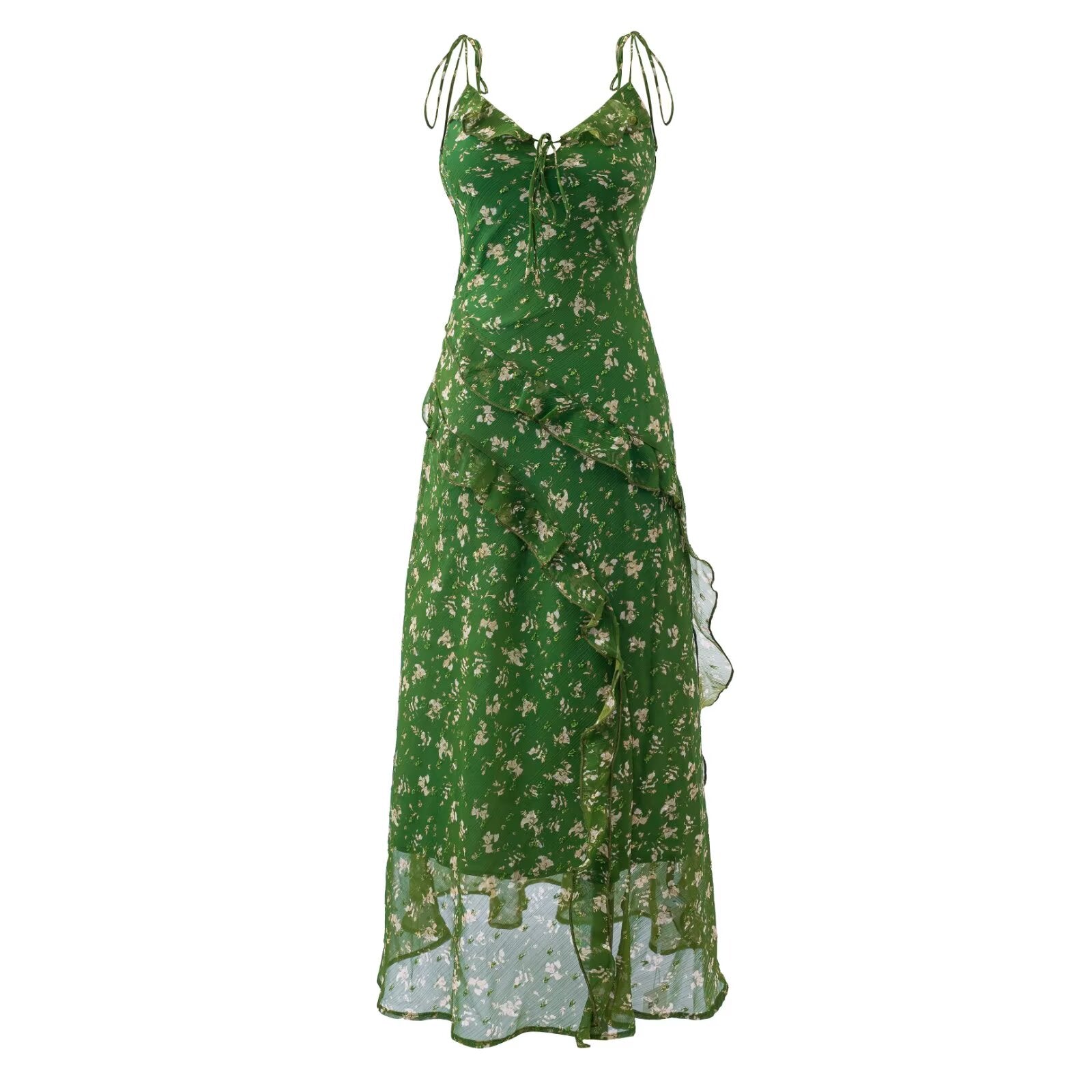 Summer Vintage Fresh Gentle Ruffled Floral Dress Slim Fit Figure Flattering Cami Dress PullWind