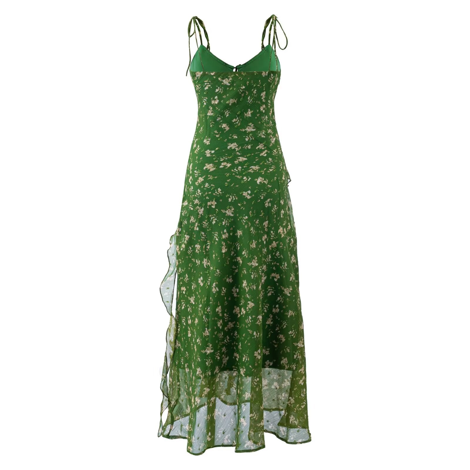 Summer Vintage Fresh Gentle Ruffled Floral Dress Slim Fit Figure Flattering Cami Dress PullWind