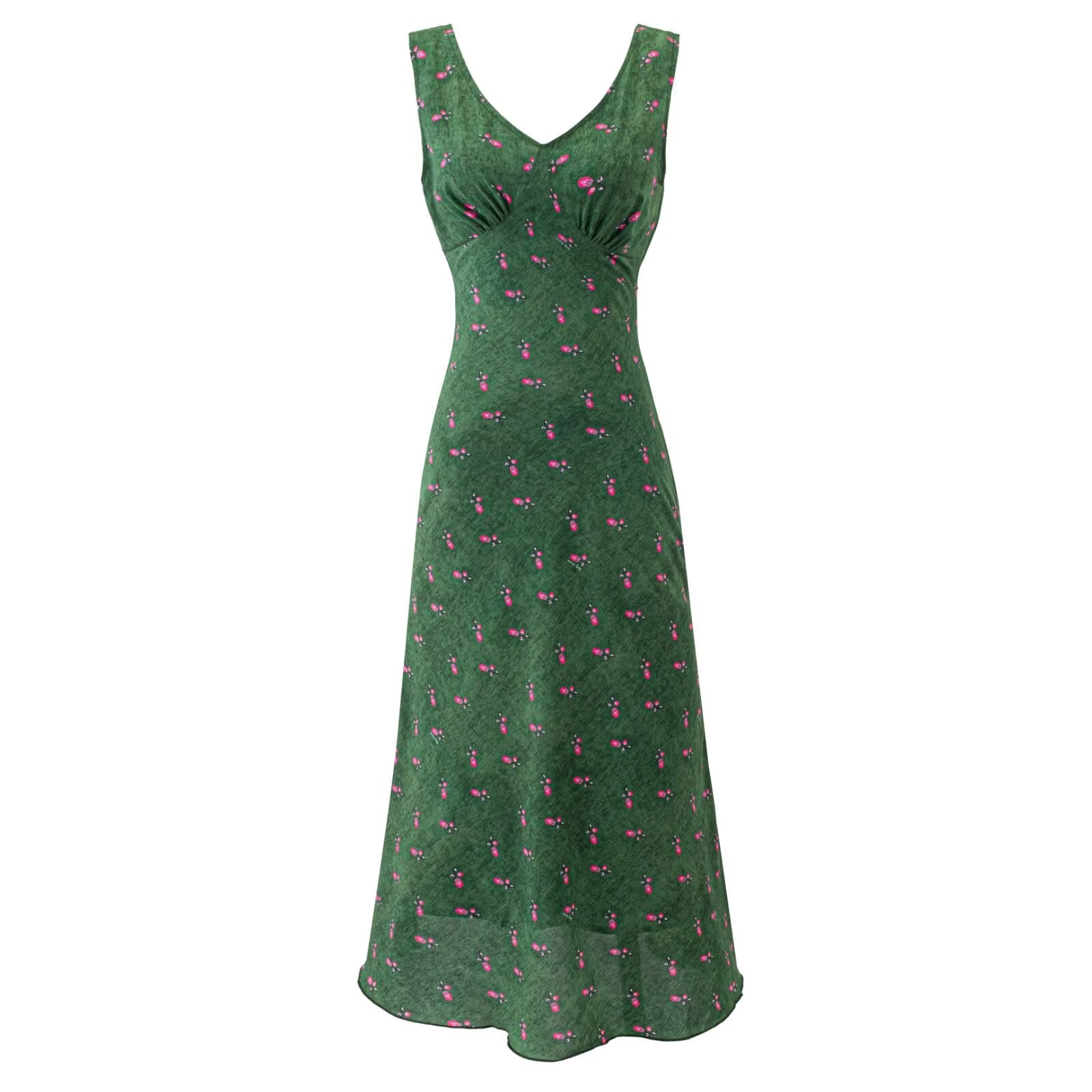 Summer Romantic Fresh Seaside Vacation Floral Dress Slim Fit Slimming V Neckline Dress PullWind