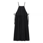Women Tube Top Solid Color Lace up Dress Personality Cute Pocket Decoration Cami Dress JiaJia