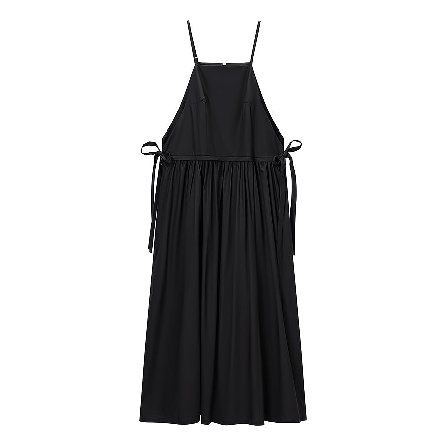 Women Tube Top Solid Color Lace up Dress Personality Cute Pocket Decoration Cami Dress JiaJia