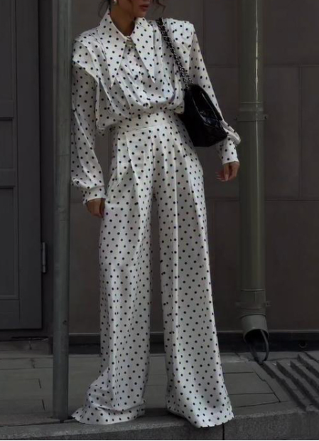 Women Clothing Summer Elegant Polka Dot Printed Top Polka Dot Printed Trousers Shell