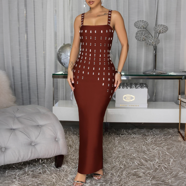 Sexy Strap Summer Rhinestone Dress Slim Fit Dress Coya