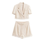 Women Clothing Lace Short Blazer Lace Pleated Casual Shorts TRAF