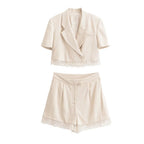 Women Clothing Lace Short Blazer Lace Pleated Casual Shorts TRAF