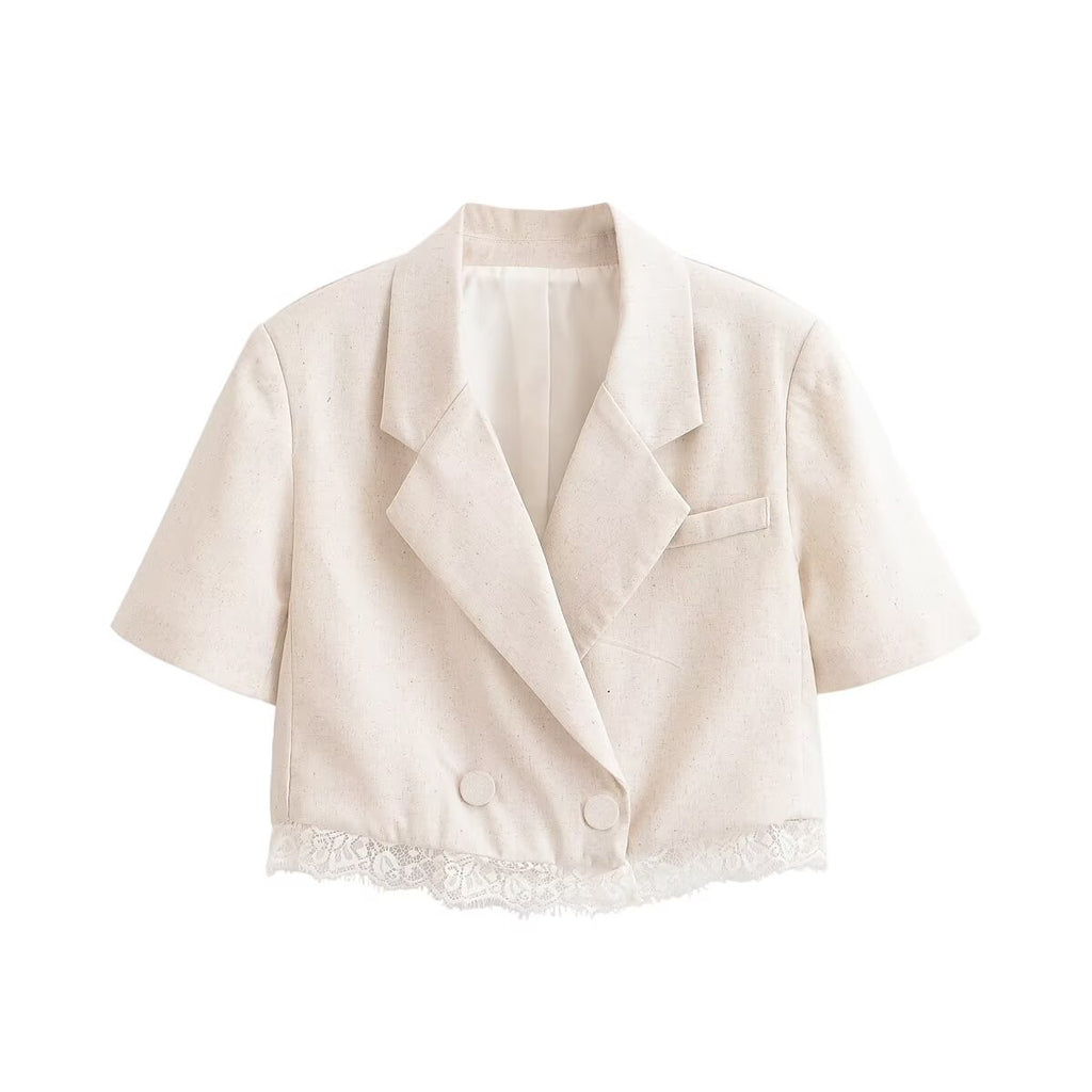 Women Clothing Lace Short Blazer Lace Pleated Casual Shorts TRAF