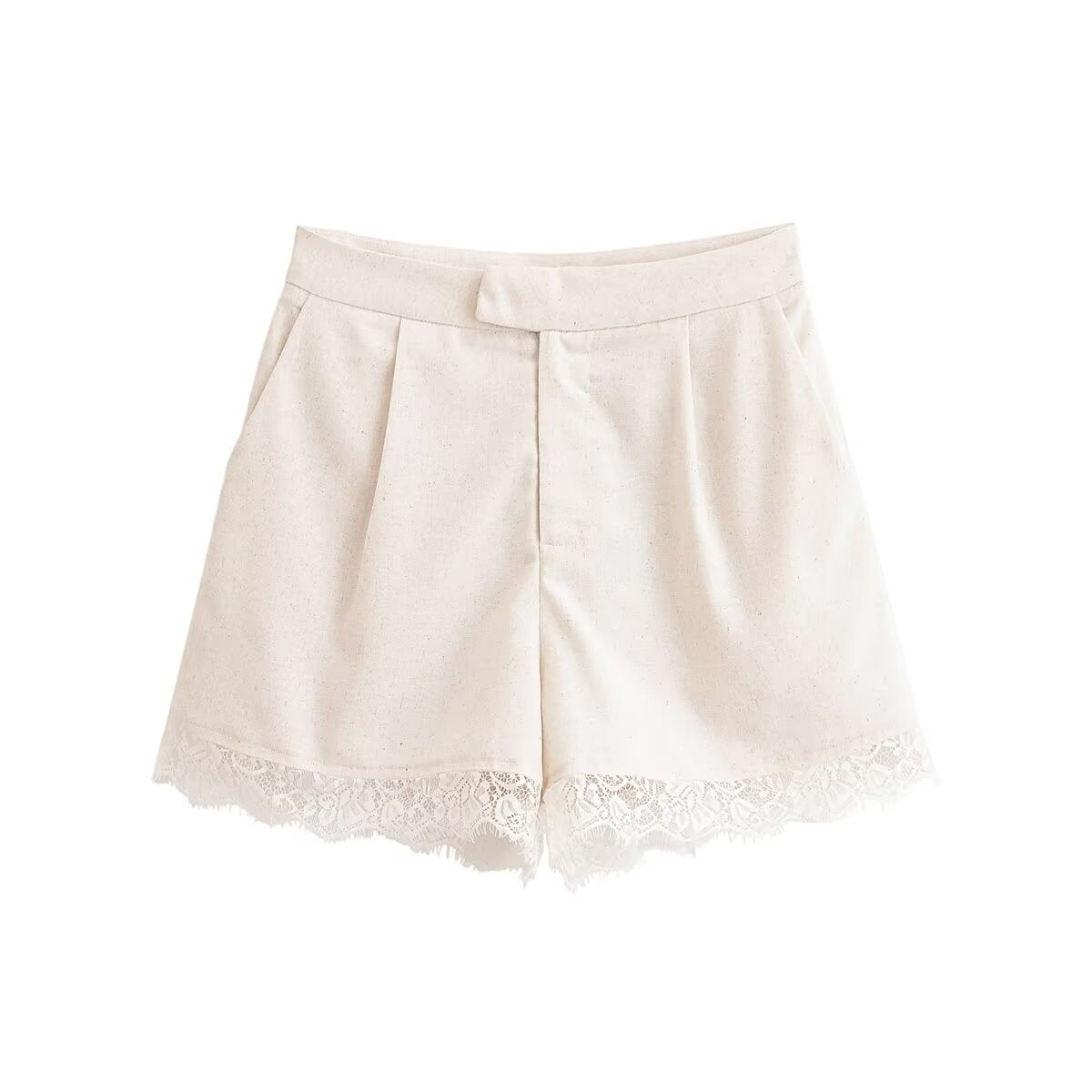 Women Clothing Lace Short Blazer Lace Pleated Casual Shorts TRAF