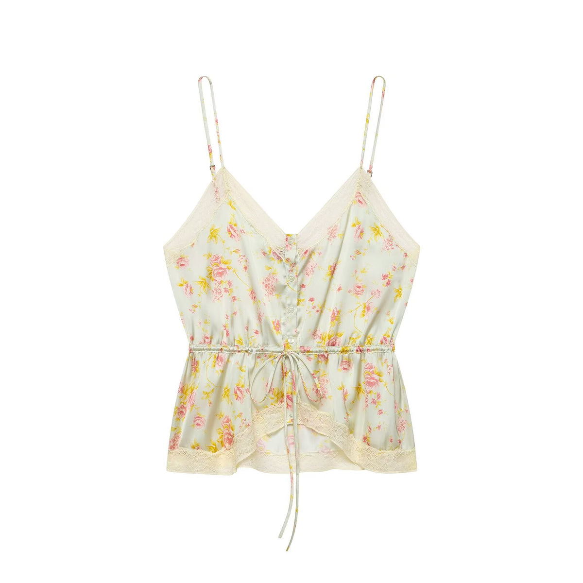 Women Clothing Summer Sexy All Match Multicolor V neck Tight Waist Lace Sling flightCourse