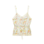 Women Clothing Summer Sexy All Match Multicolor V neck Tight Waist Lace Sling flightCourse