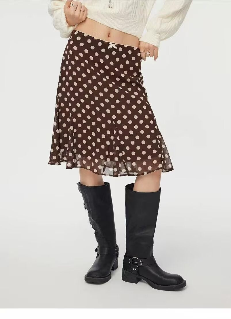 Women Clothing Summer Casual Lace Bow Polka Dot Skirt Women flightCourse