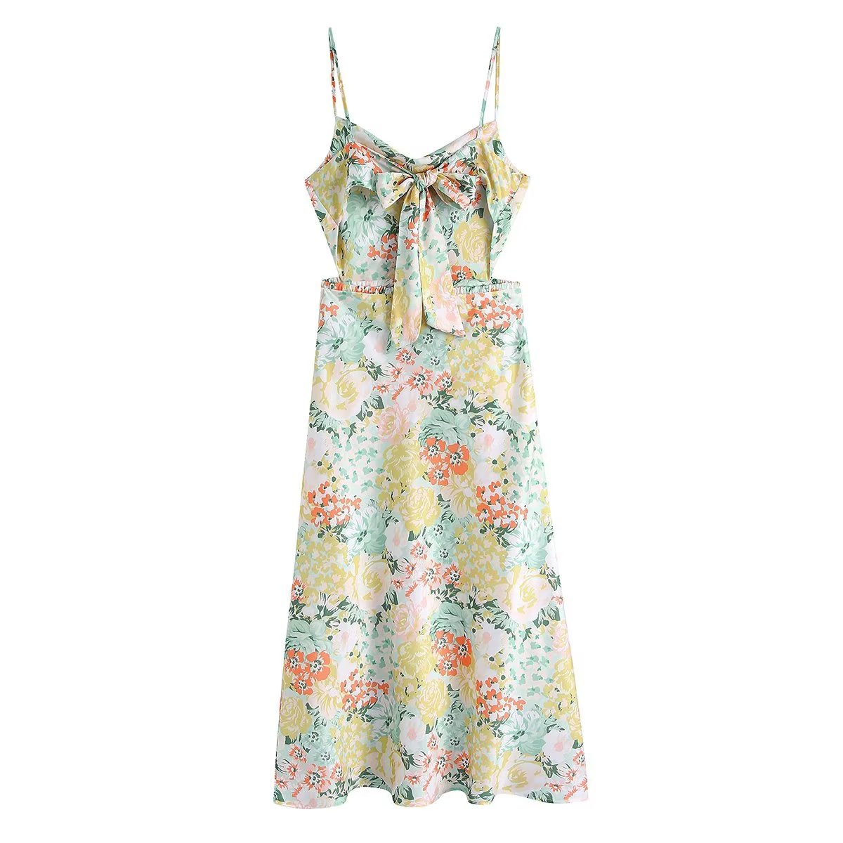 Women Clothing Printed Vacation Maxi Dress Sexy French Backless Strap Dress CHEN