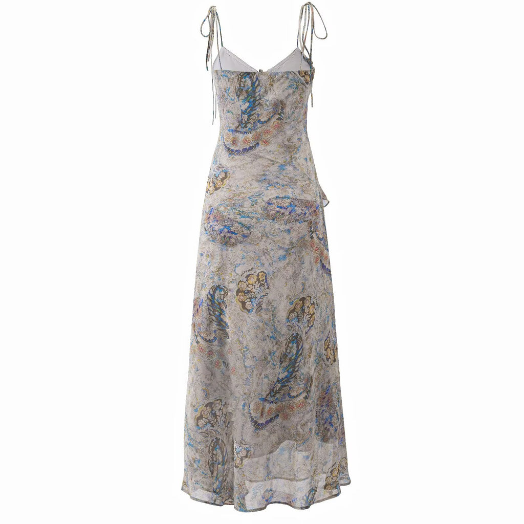 Super Nice Summer Gentle Retro Ruffled Floral Dress Seaside Vacation Strap Dress PullWind