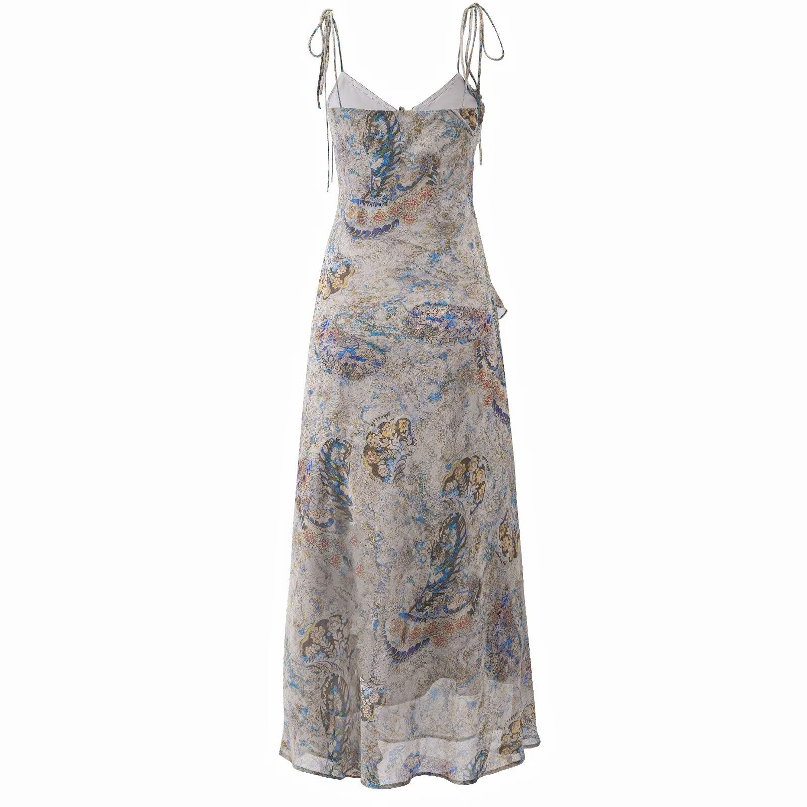 Super Nice Summer Gentle Retro Ruffled Floral Dress Seaside Vacation Strap Dress PullWind