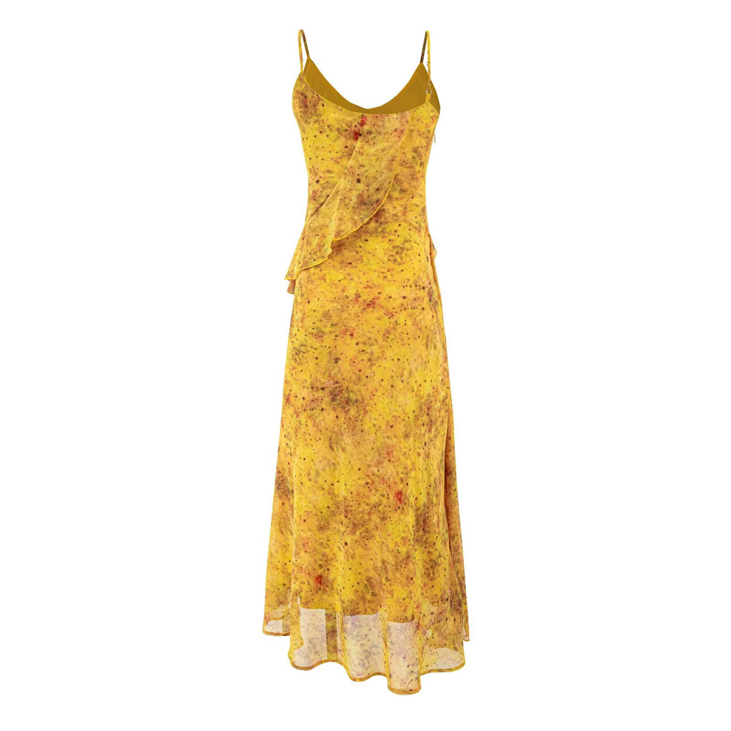 Women Summer Tea Break Yellow Floral Cami Dress Elegant Maxi Dress PullWind