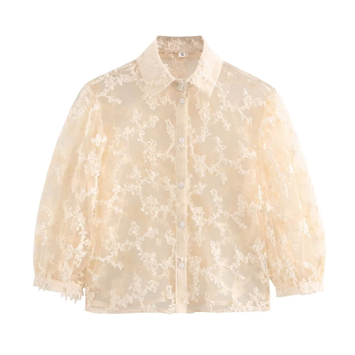 Women Clothing Summer Mesh Loose Slimming See through Puff Sleeve Shirt Goyo