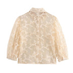 Women Clothing Summer Mesh Loose Slimming See through Puff Sleeve Shirt Goyo