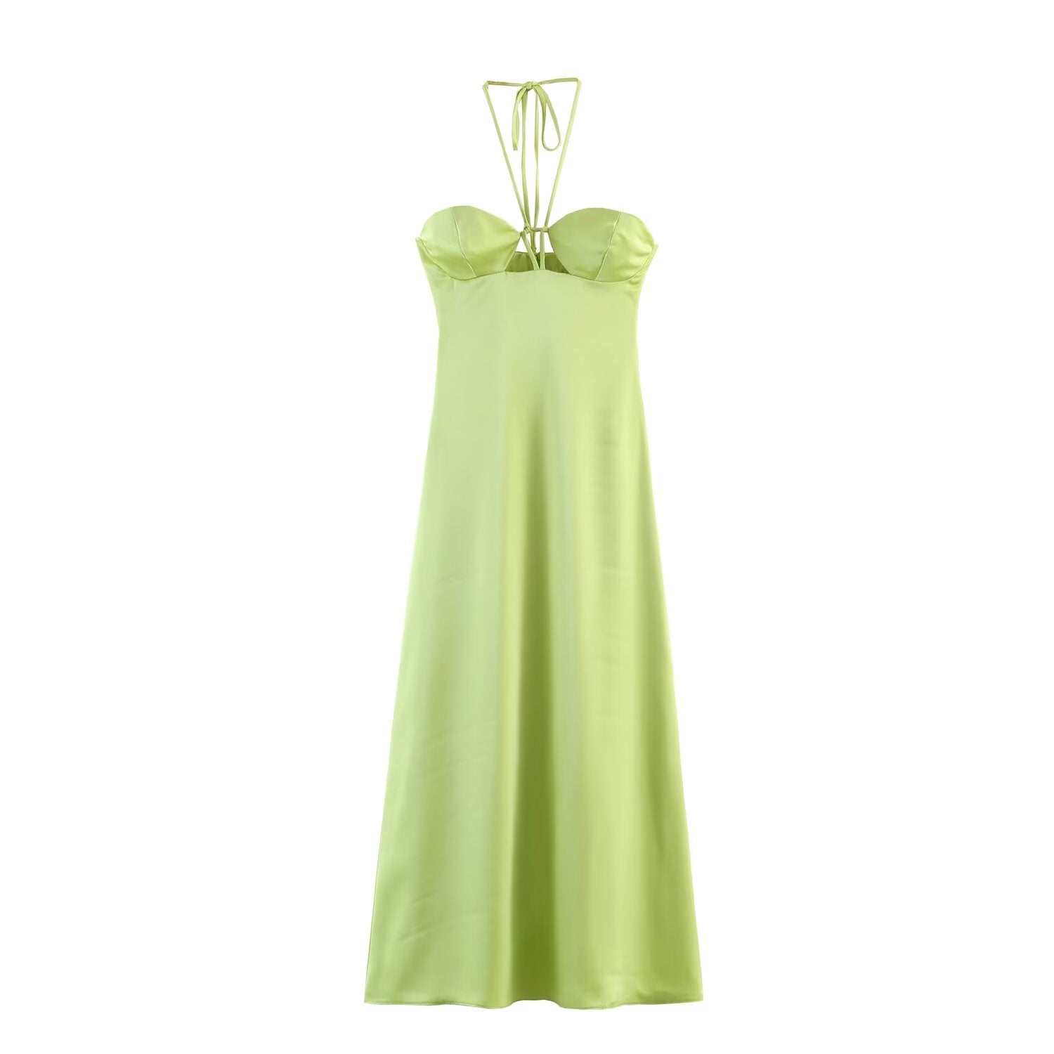 Women Clothing Fashionable Elegant Slim Silk Satin Texture Midi Dress Goyo