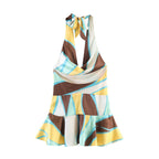 Women Clothing Slim Print Pleated Hanging Collar Dress Goyo