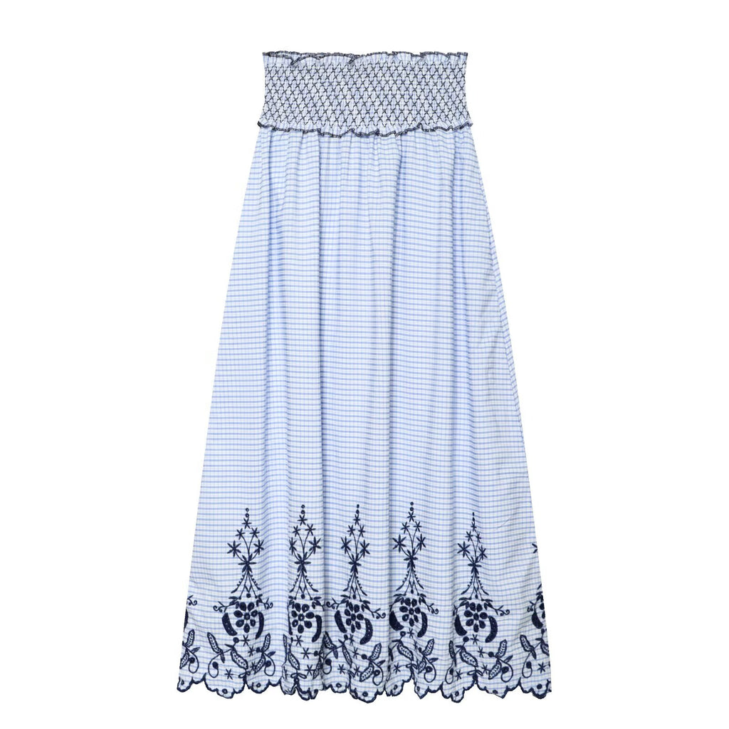Women Clothing Summer Fashionable Lace Embroidered Plaid Midi Skirt Howe