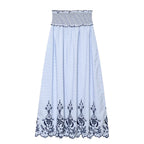 Women Clothing Summer Fashionable Lace Embroidered Plaid Midi Skirt Howe