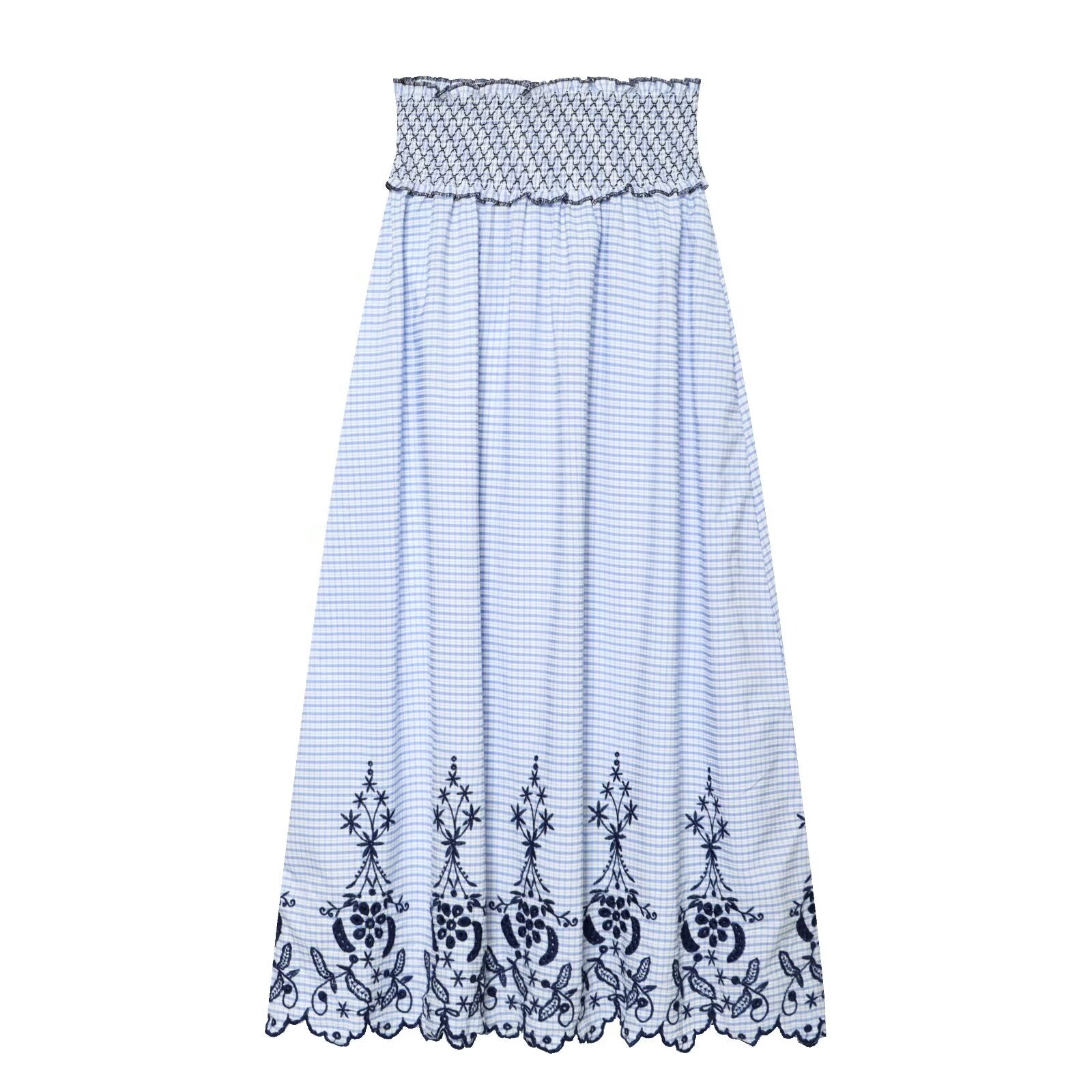 Women Clothing Summer Fashionable Lace Embroidered Plaid Midi Skirt Howe