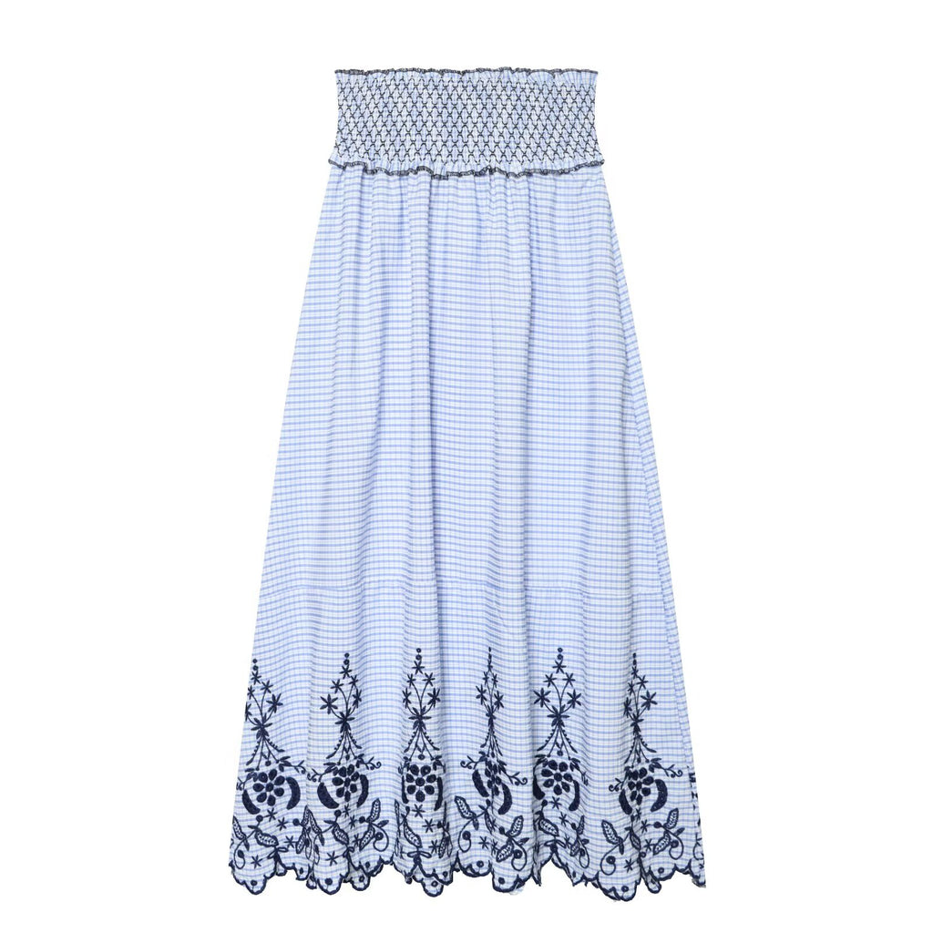 Women Clothing Summer Fashionable Lace Embroidered Plaid Midi Skirt Howe