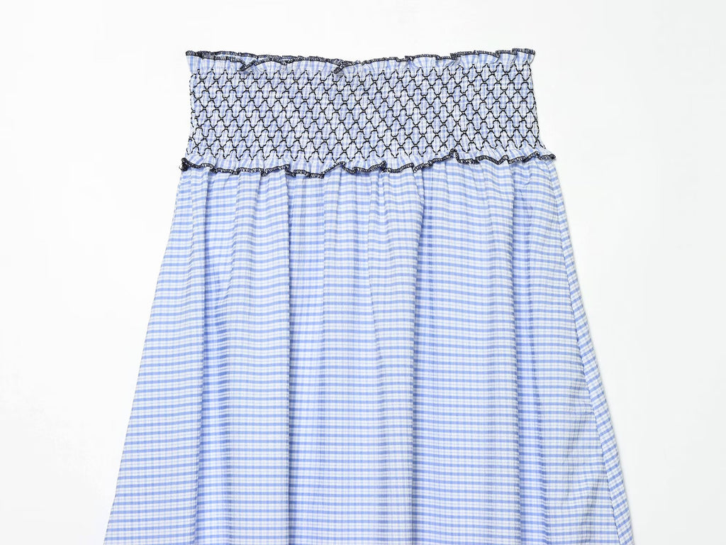 Women Clothing Summer Fashionable Lace Embroidered Plaid Midi Skirt Howe