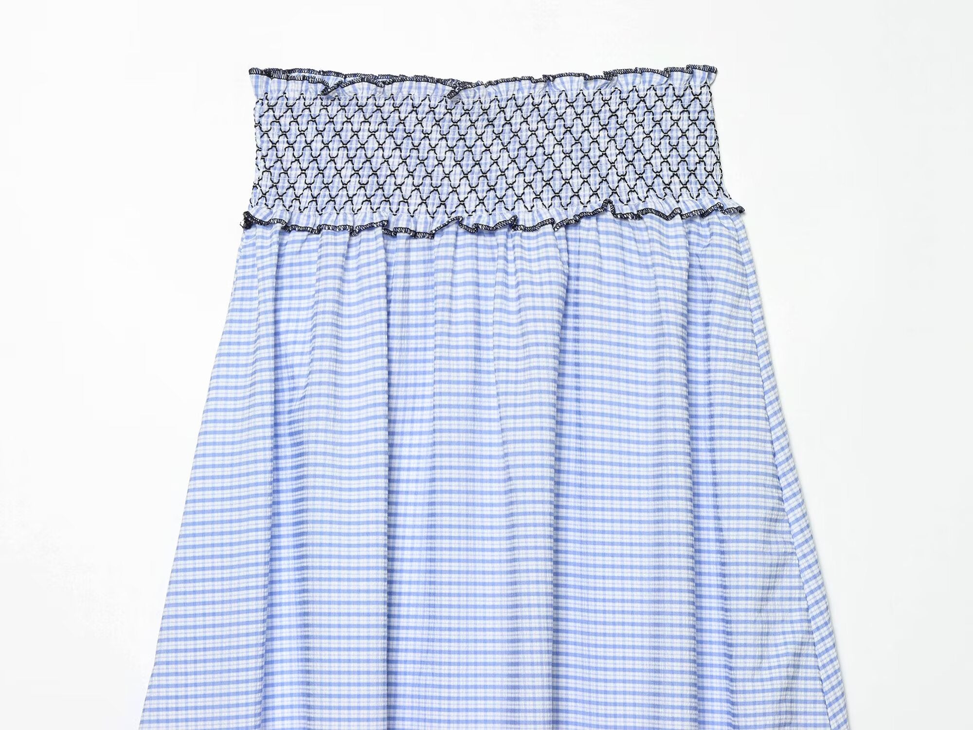 Women Clothing Summer Fashionable Lace Embroidered Plaid Midi Skirt Howe