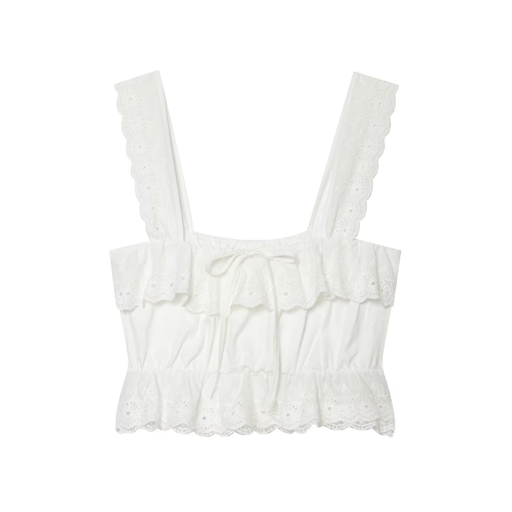 Hollow Out Cutout Embroidered Short Top Embroidery Asymmetric Midi Skirt Sets Howe
