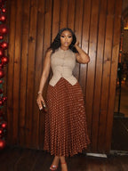 Women Wear Summer Elegant Graceful Sleeveless Waistcoat Vest Pleated Skirt Set Suniel