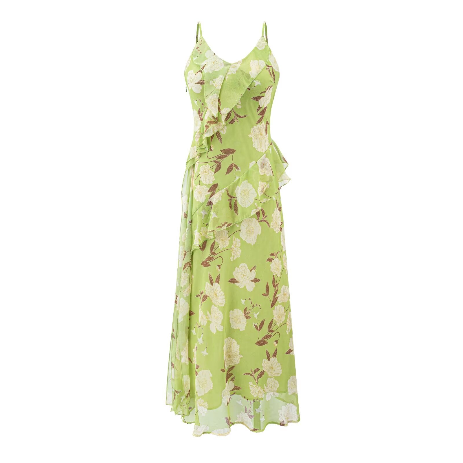 Women Clothing Summer French Gentle V neck Floral Strap Seaside Vacation Dress PullWind