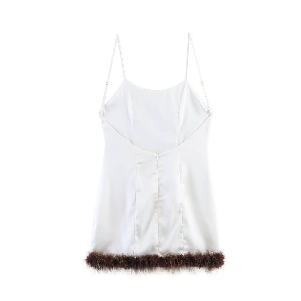 Women Clothing Western Classic All Match Furry Splicing Sling Dress LongZest