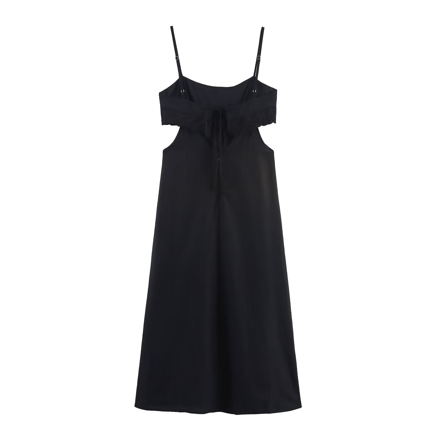 Elegant Black Slim Fit Slimming Lace Stitching Side Waist Split Sling Dress Howe