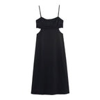 Elegant Black Slim Fit Slimming Lace Stitching Side Waist Split Sling Dress Howe